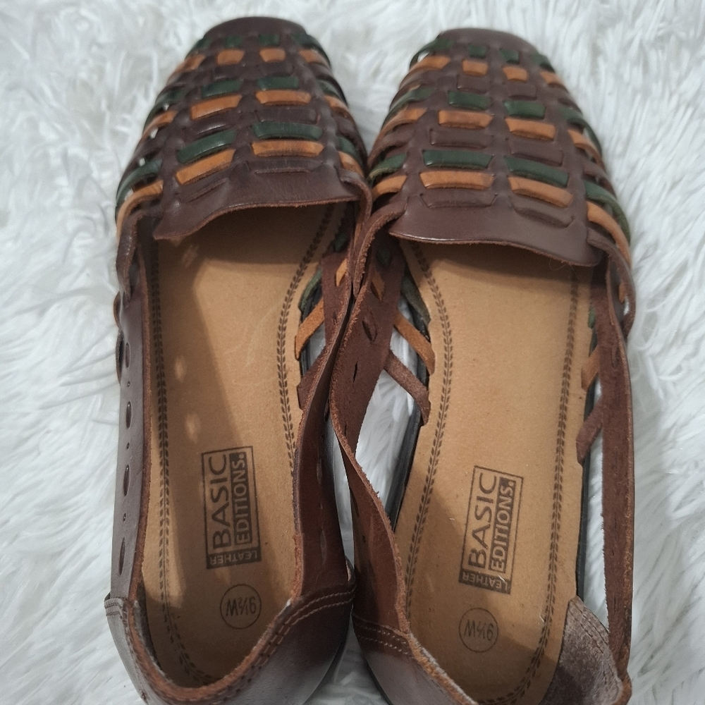 Basic Editions Brown and Green Sandals with Woven Design - Picture 8 of 12